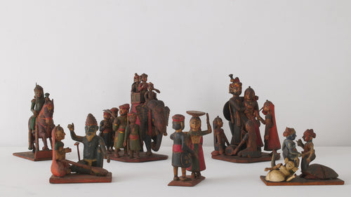 GROUP OF CARVED WOOD DEITY FIGURES